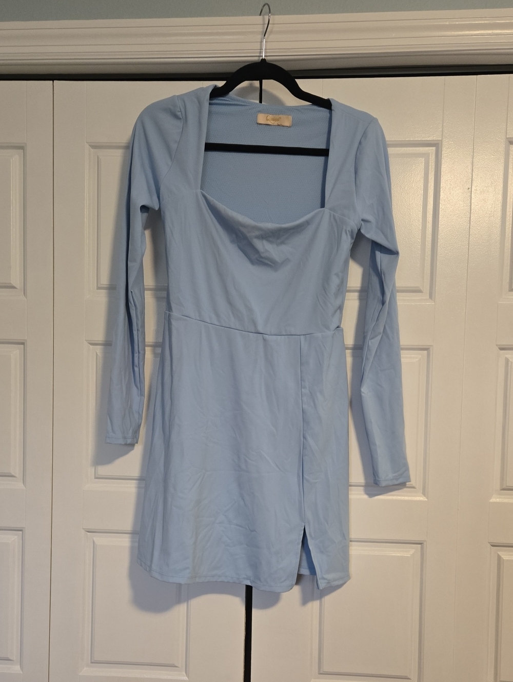 Light Blue Long-Sleeve Square Neck Mini Dress